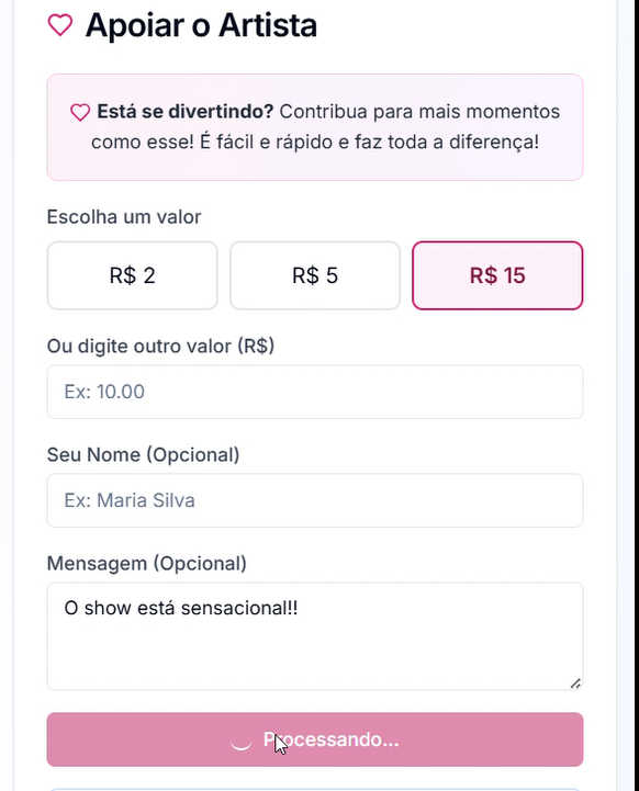 Perfil de doação ao artista